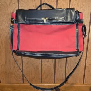 Vintage Elizabeth Arden Red Canvas Black Leather Large Travel Tote Weekender Bag